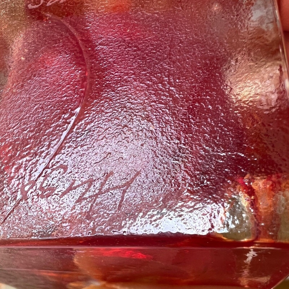 Signed Stockholms Glasbruk Karin Hammar Skansen Art Glass Votive Candle Red Sq - Picture 8 of 10